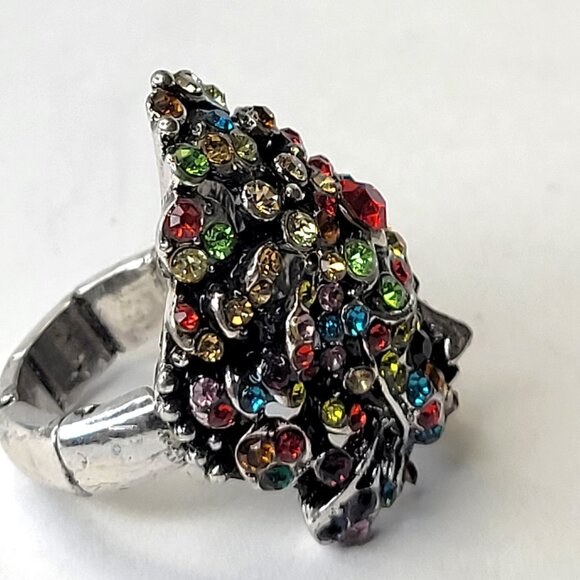 Egyptian Face Crystal Ring Stretch Colorful Ring Rainbow Crystal Adjustable Ring - Picture 10 of 11